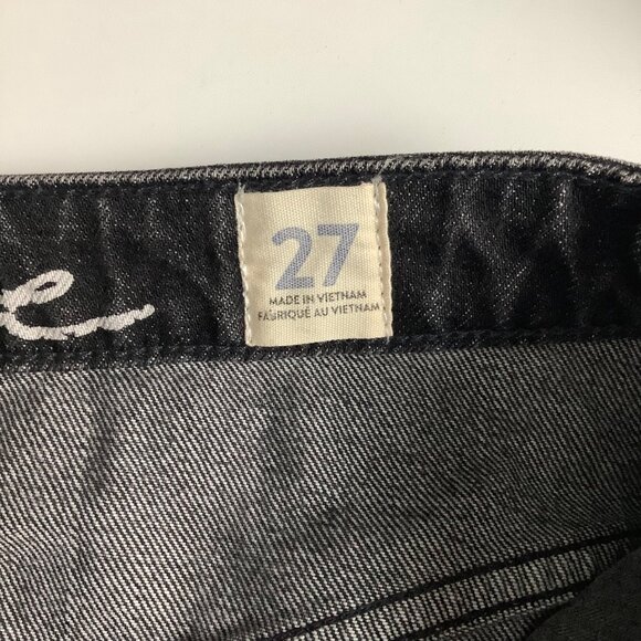 We The Free People Black Denim High-Waisted Distressed Fringe Hem Shorts Size 27 - Picture 4 of 11